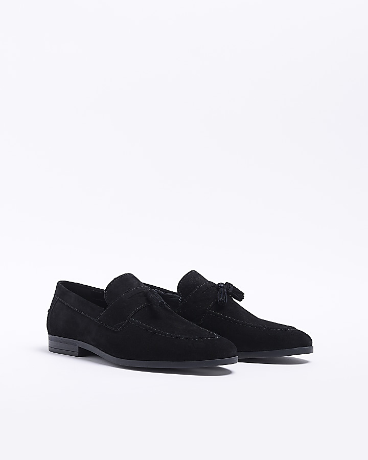 Black suede tassel detail loafers