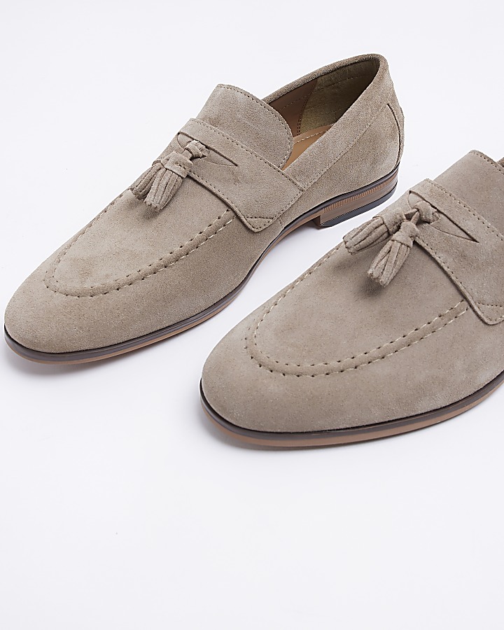 Stone suede tassel detail loafers