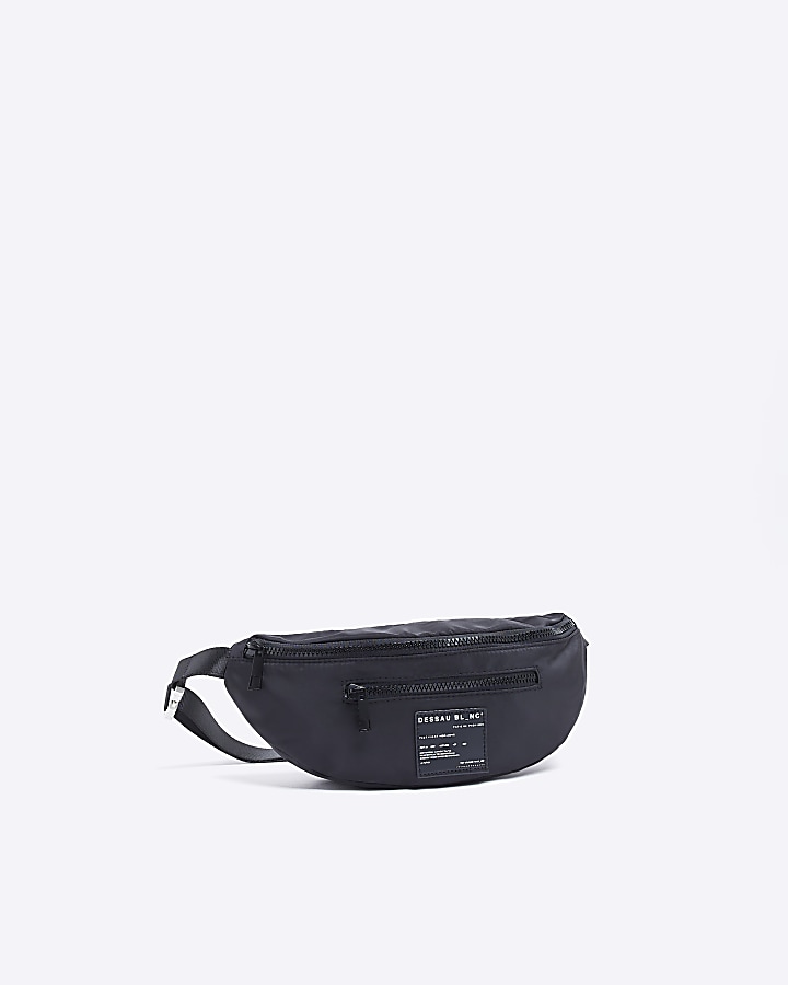 Black double zip cross body bag River Island