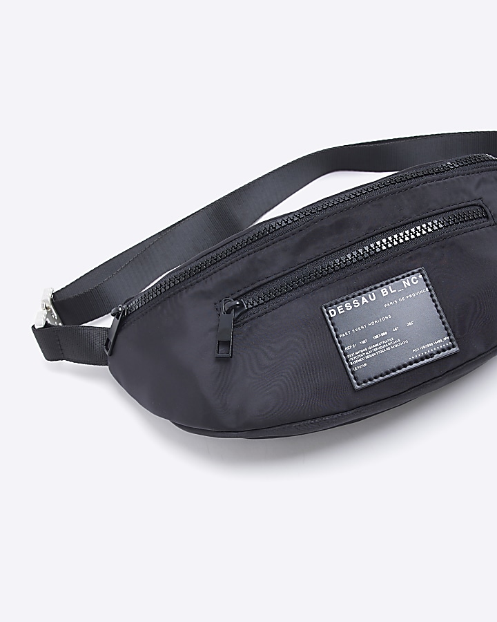Black double zip cross body bag River Island