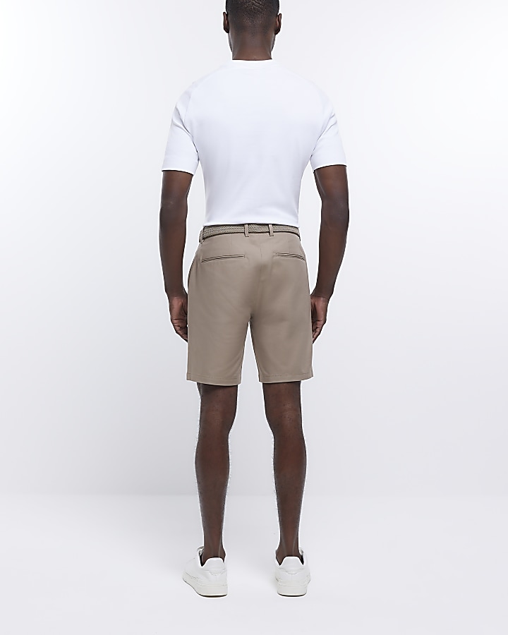 Beige regular fit belted chino shorts | River Island