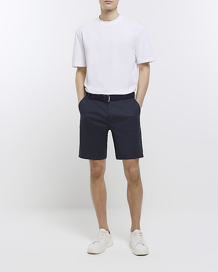 River island white belted hot sale shorts