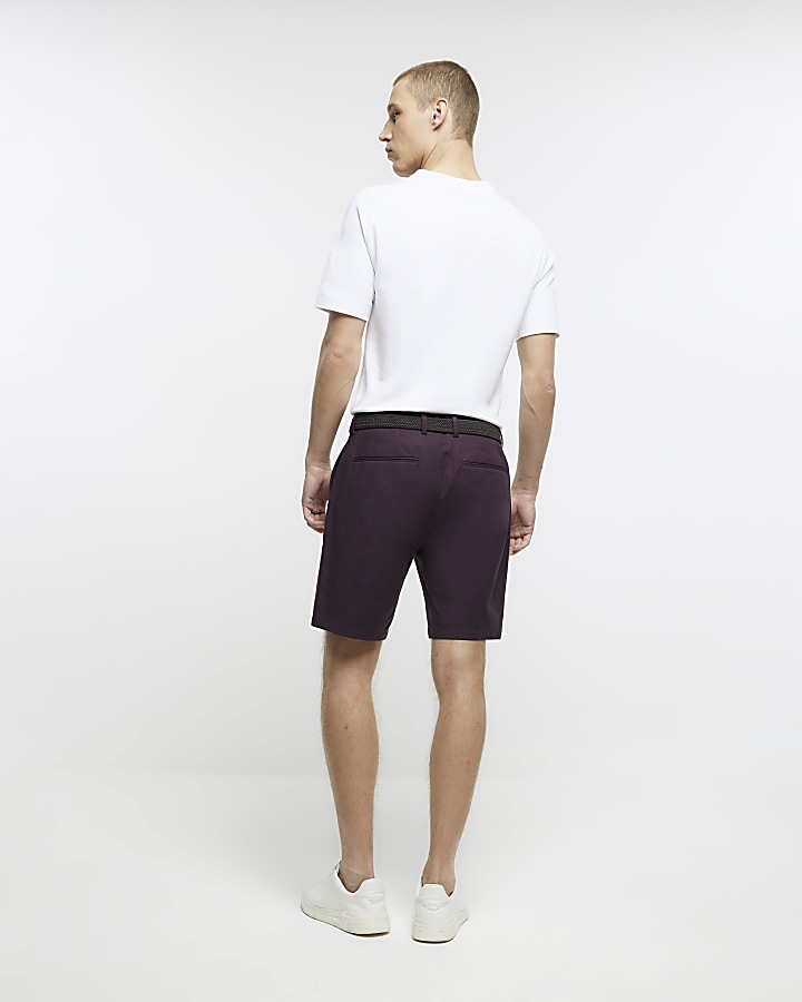 Red regular fit belted chino shorts | River Island