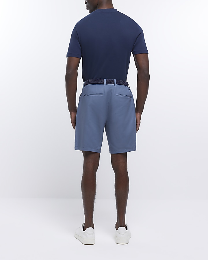 Blue regular fit belted chino shorts | River Island
