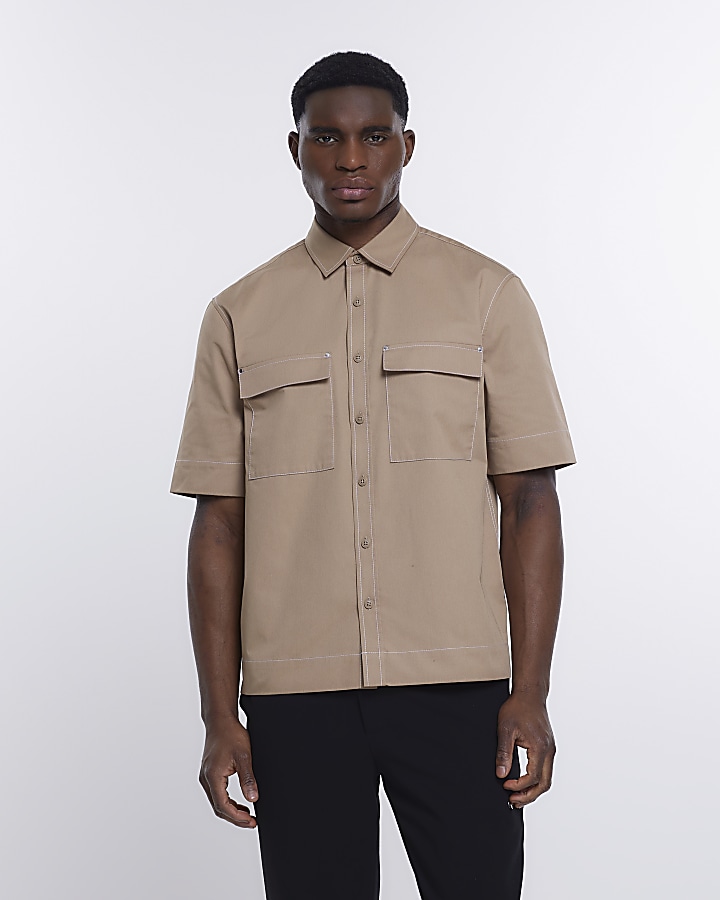 Stone regular fit utility shirt