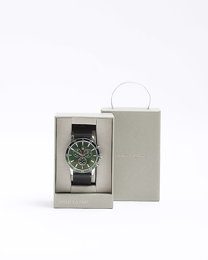 Green leather strap watch