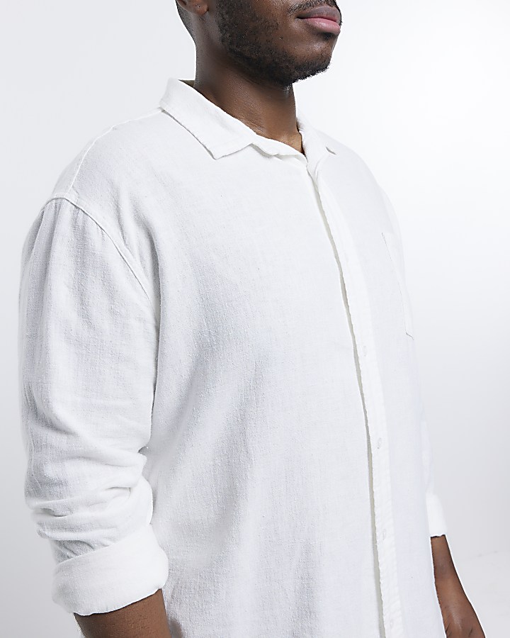 Big & Tall white linen blend shirt