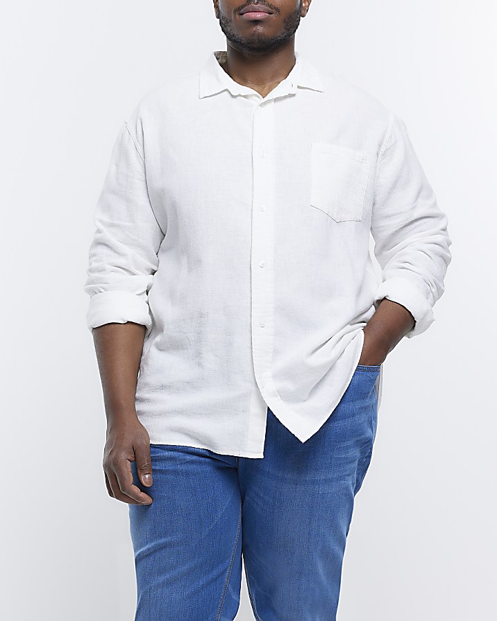 Big & Tall white linen blend shirt