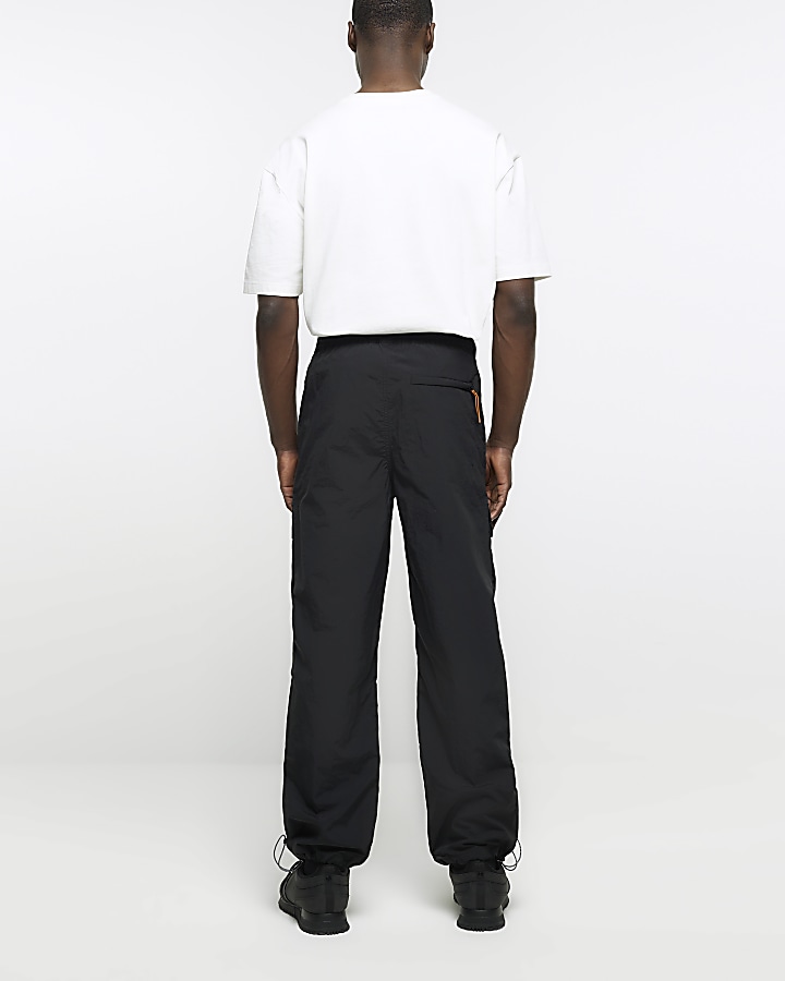 Black regular fit nylon cargo trousers | River Island