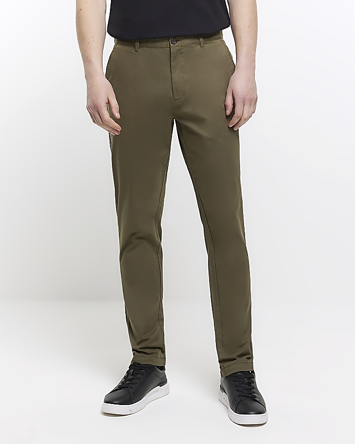 Khaki slim fit casual chino trousers