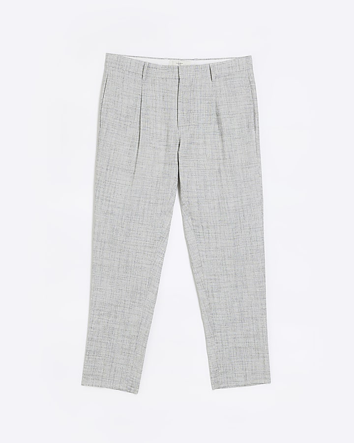 Grey regular fit linen blend suit trousers