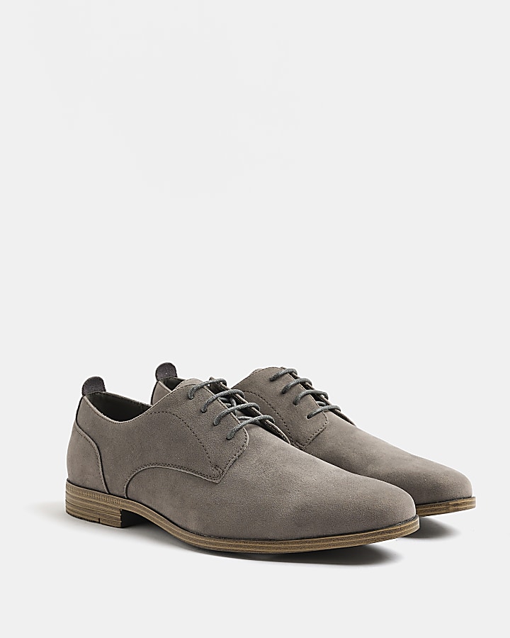 Grey wide fit suedette derby shoes