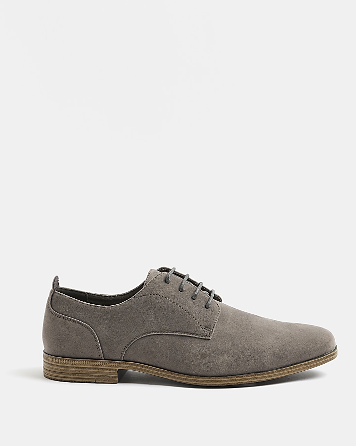 Grey wide fit suedette derby shoes