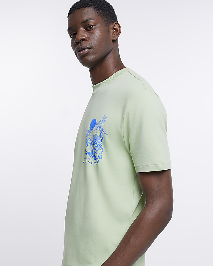 Green Slim fit graphic Japanese T-shirt