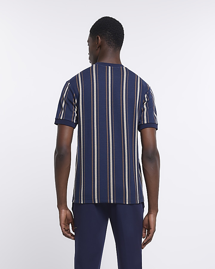 Navy slim fit striped t-shirt