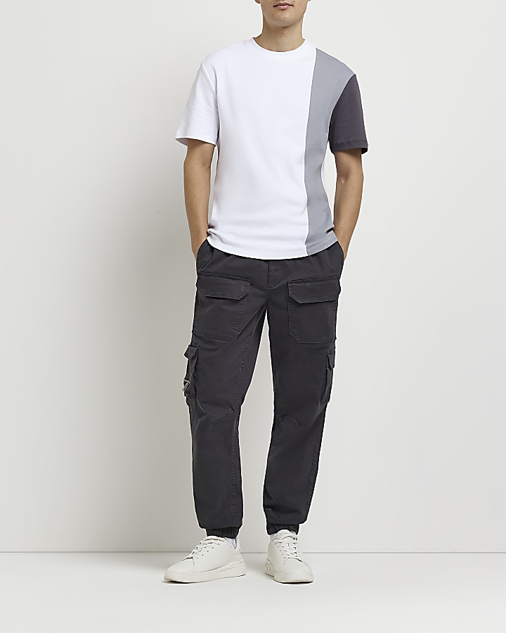 Grey slim fit colour block t-shirt | River Island