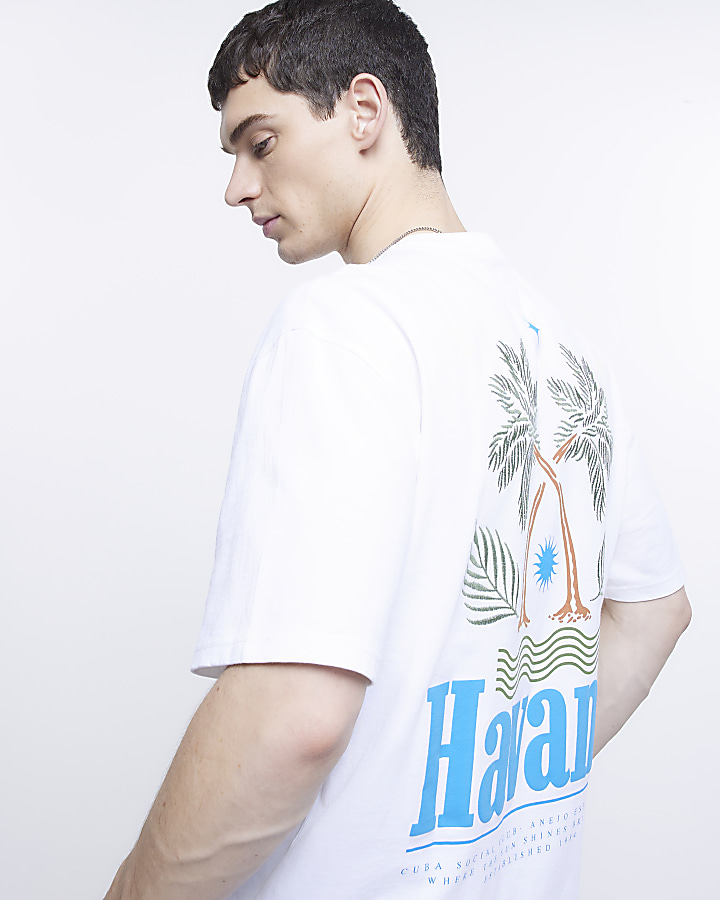 White regular fit Havana print t-shirt