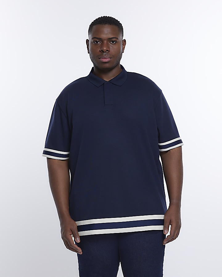 Big & Tall navy taped polo shirt