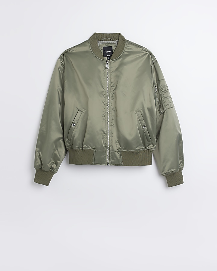 Green regular fit nylon satin bomber jacket | River Island