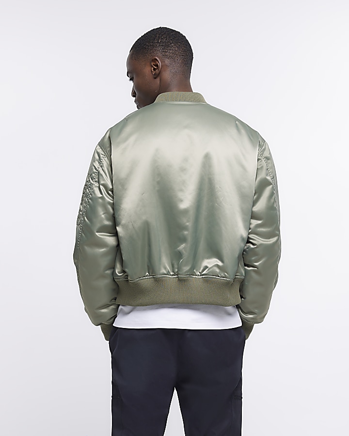 Green regular fit nylon satin bomber jacket | River Island