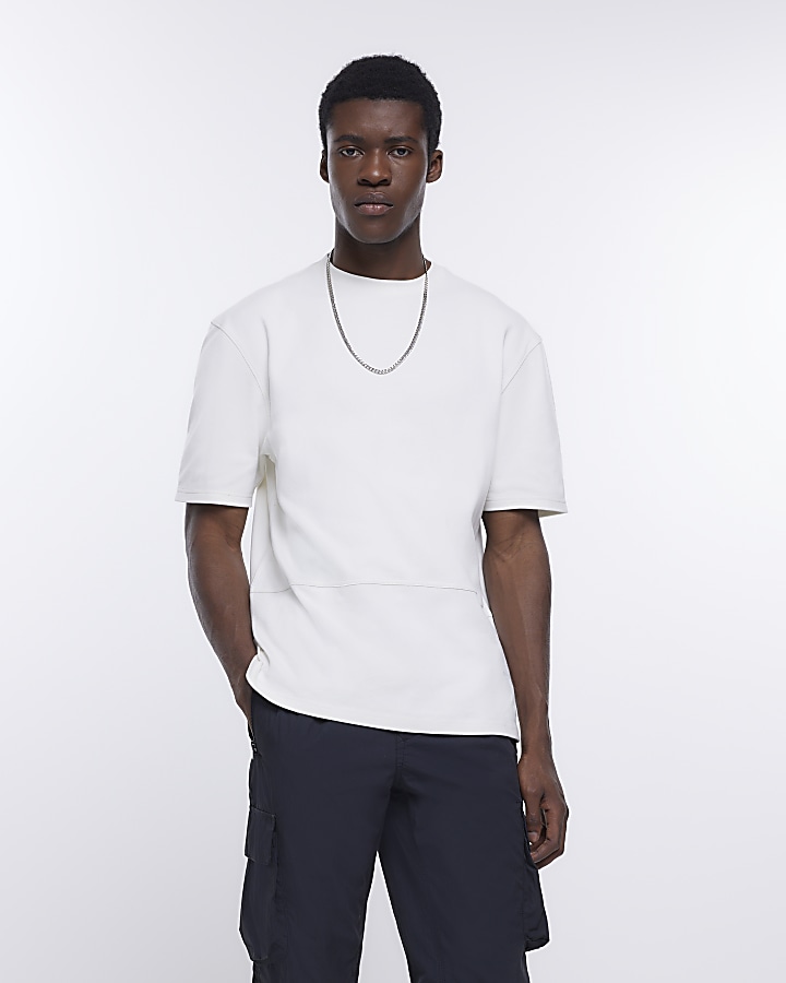 Ecru regular fit stitch detail t-shirt