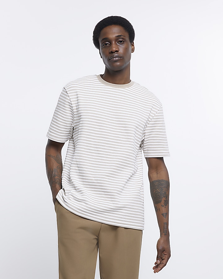 Stone regular fit striped t-shirt