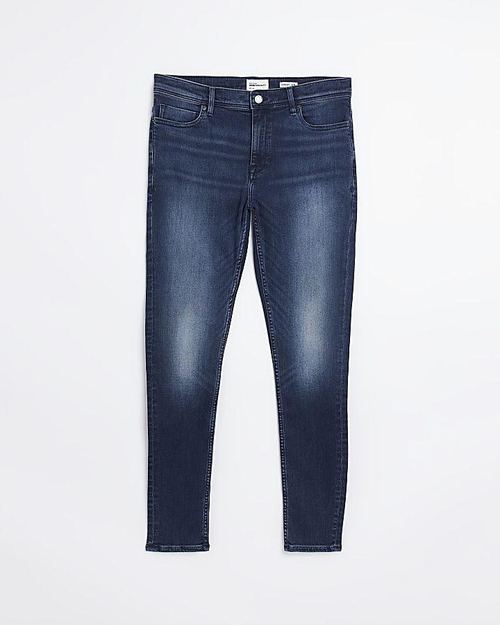 Blue super skinny fit spray on faded jeans