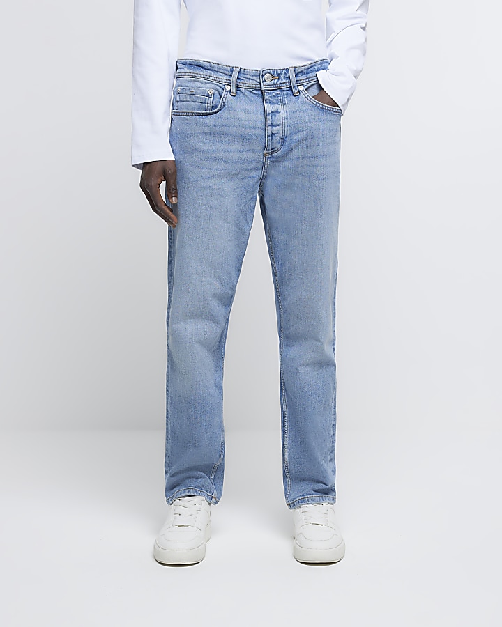 Light blue straight fit faded jeans