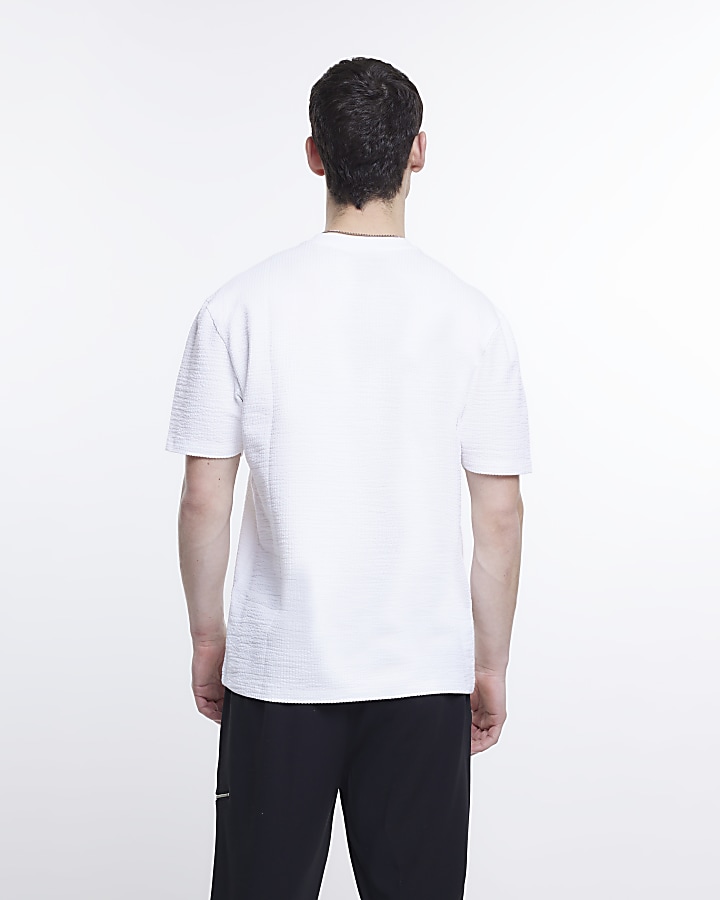 White regular fit seersucker t-shirt