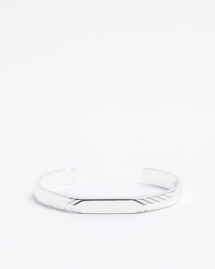 Silver plated engraved cuff bracelet