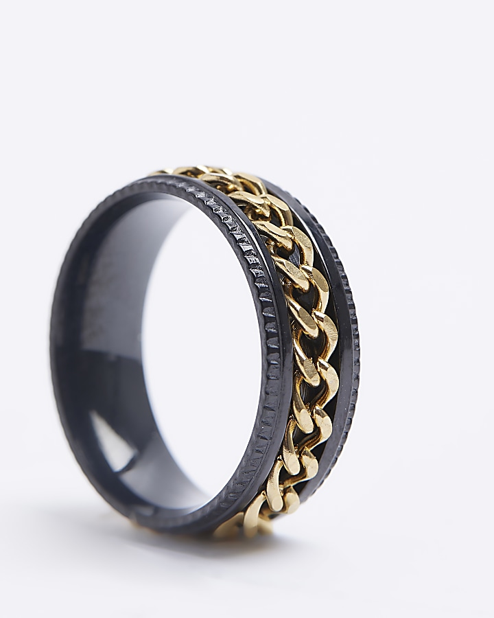 Black stainless steel chain detail ring