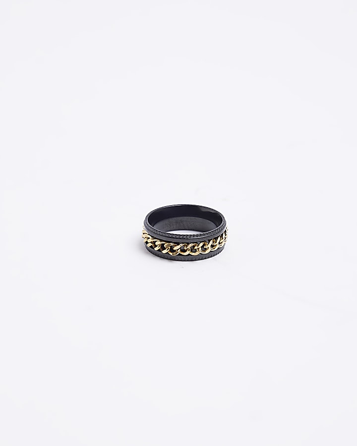 Black stainless steel chain detail ring