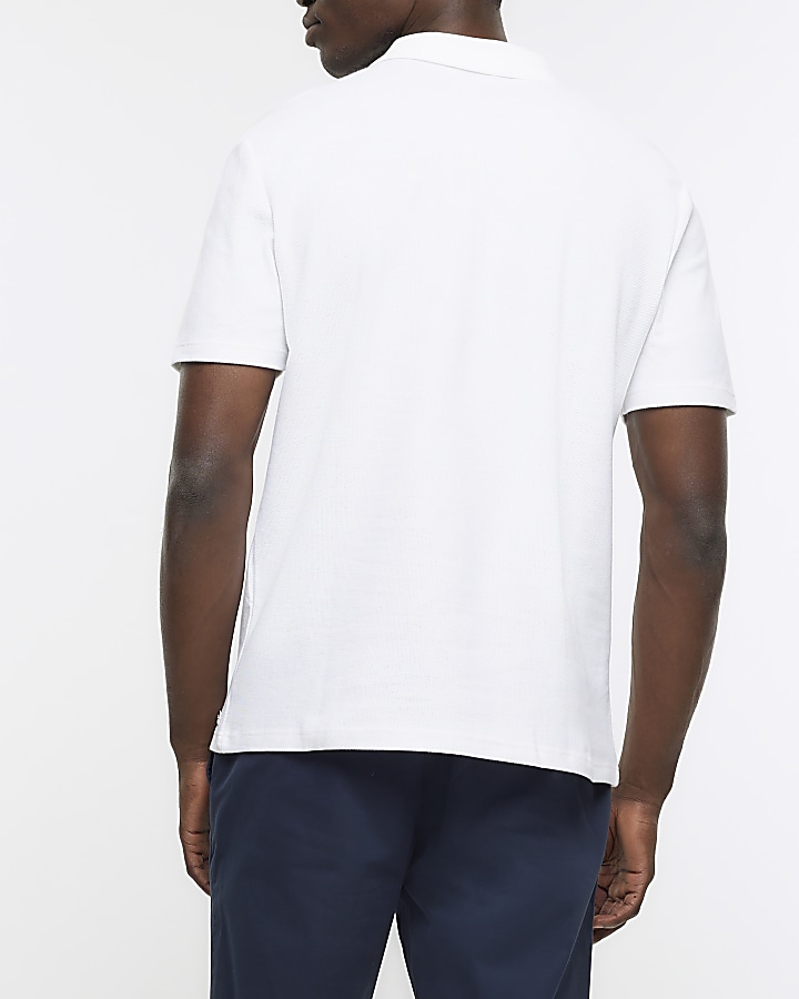 White slim fit honeycomb polo shirt | River Island