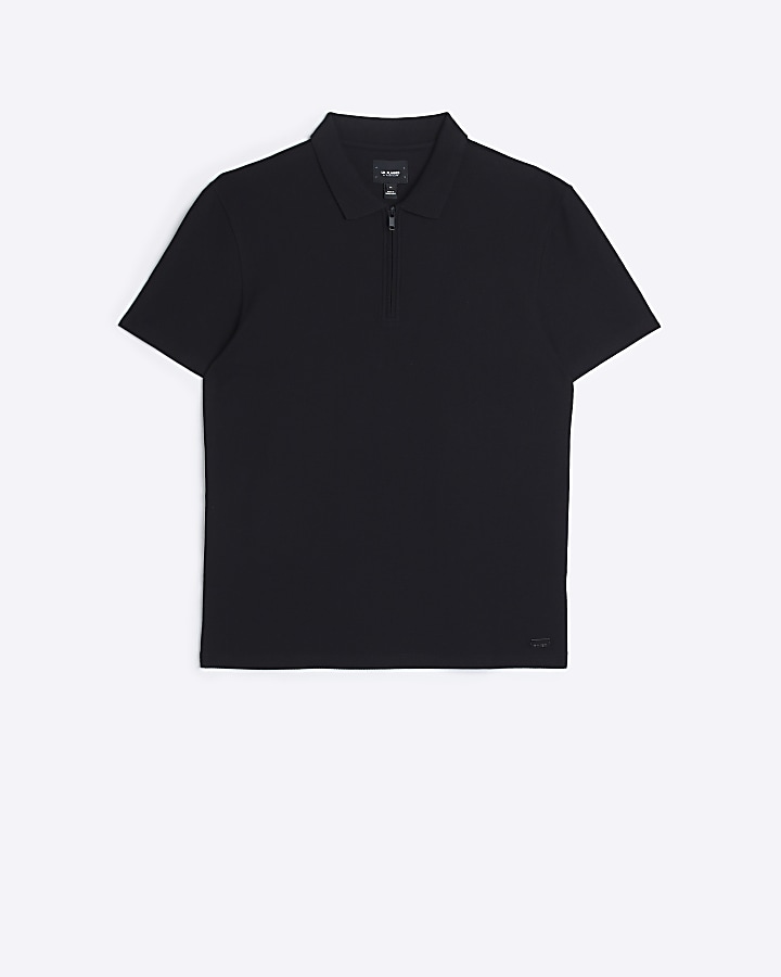 Black slim fit honeycomb polo shirt