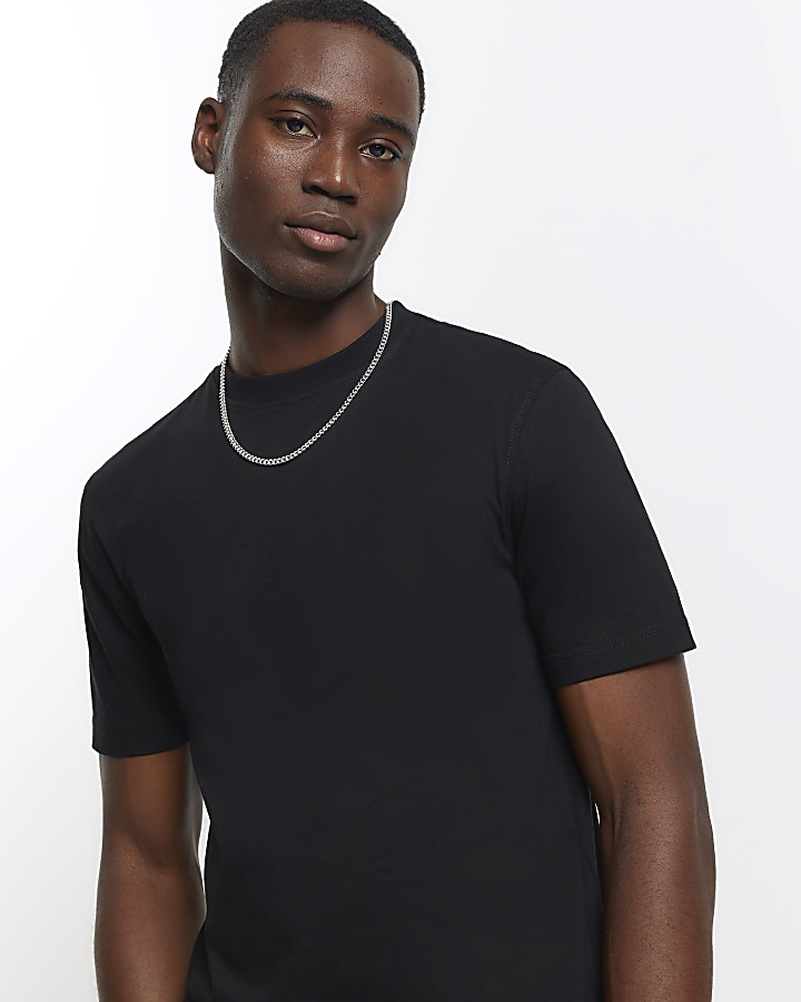 Black slim fit tshirt River Island