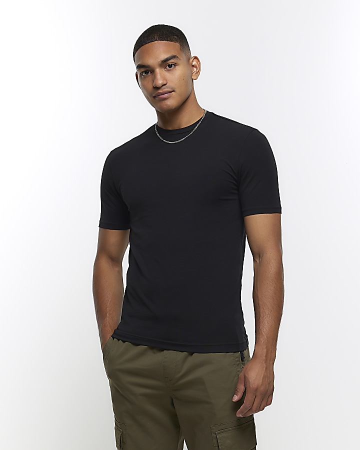 Black muscle fit t-shirt | River Island