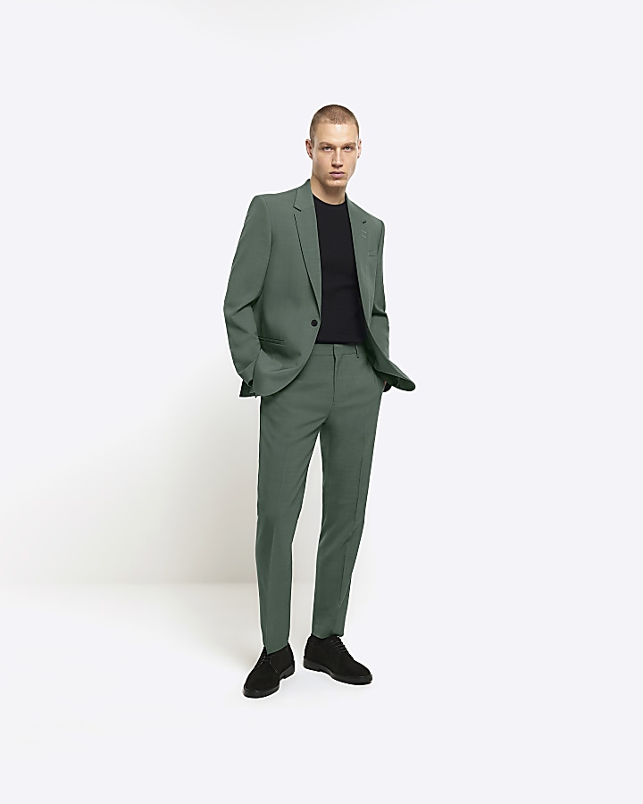 Green slim fit suit trousers