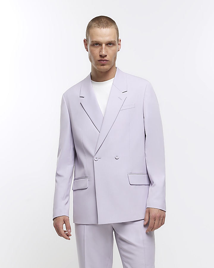 Purple slim fit double breasted suit jacket | River Island