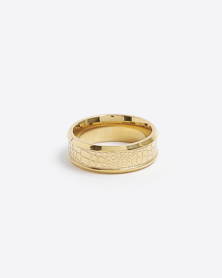 Gold Colour Stainless Steel Textured Ring