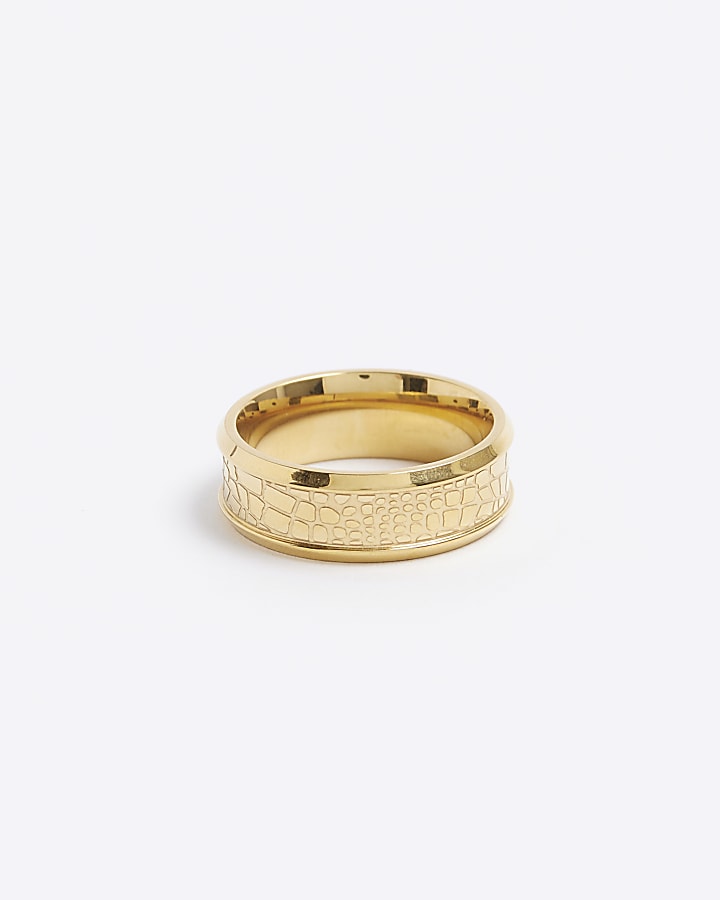 Gold Colour Stainless Steel Textured Ring River Island