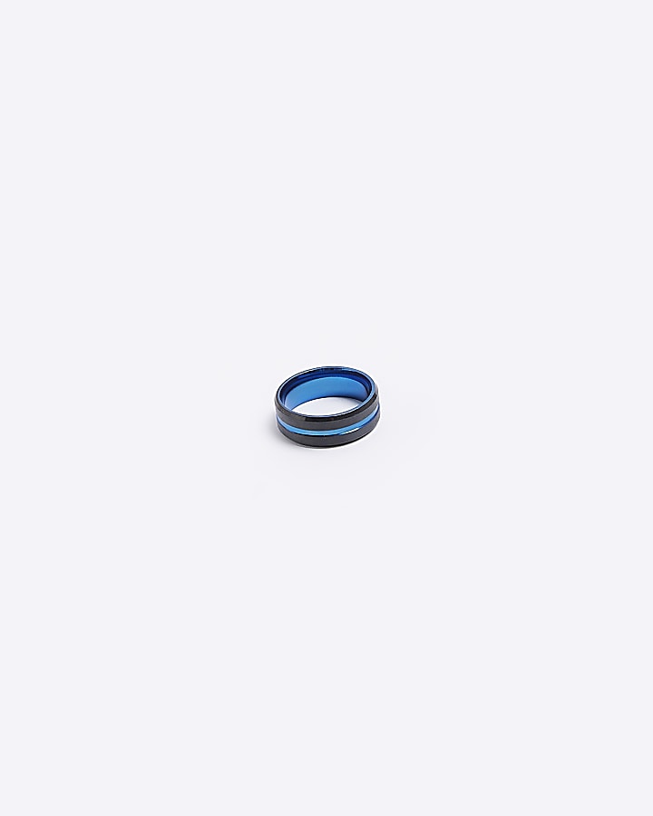 Blue stainless steel line detail ring