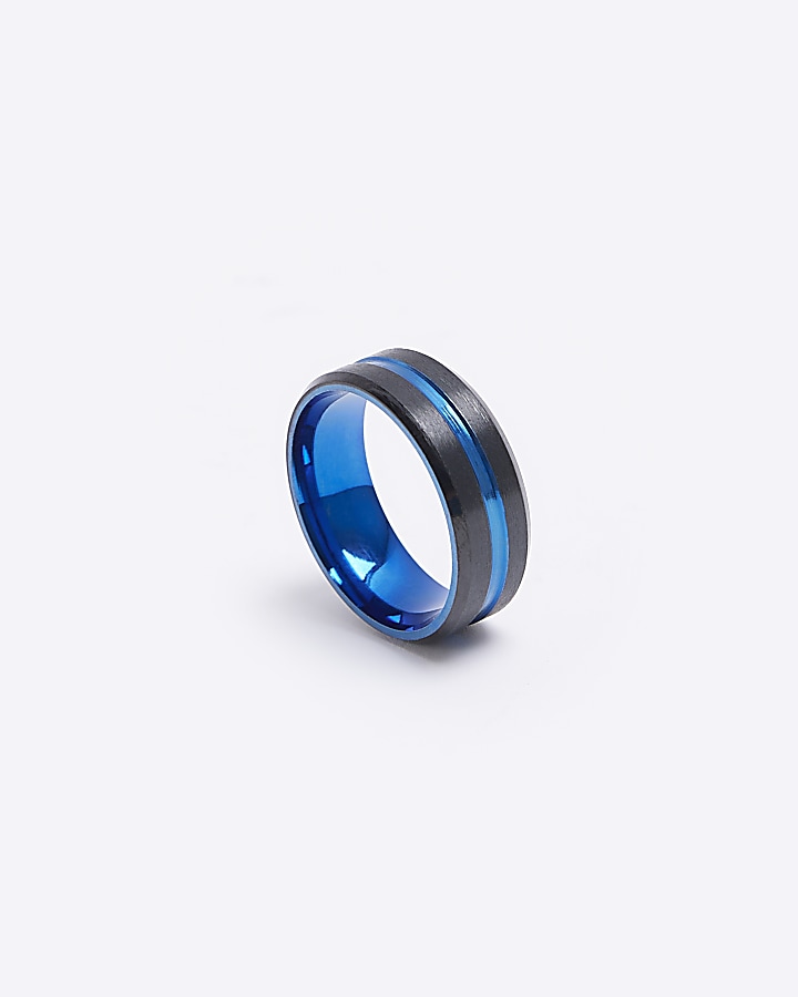 Blue stainless steel line detail ring