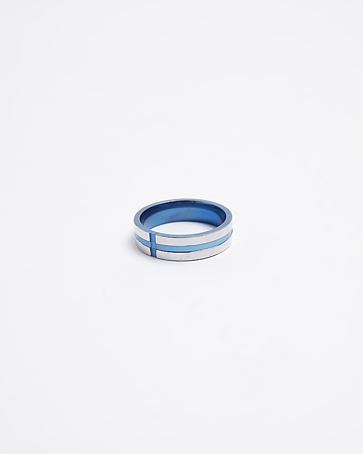 Blue stainless steel cross ring