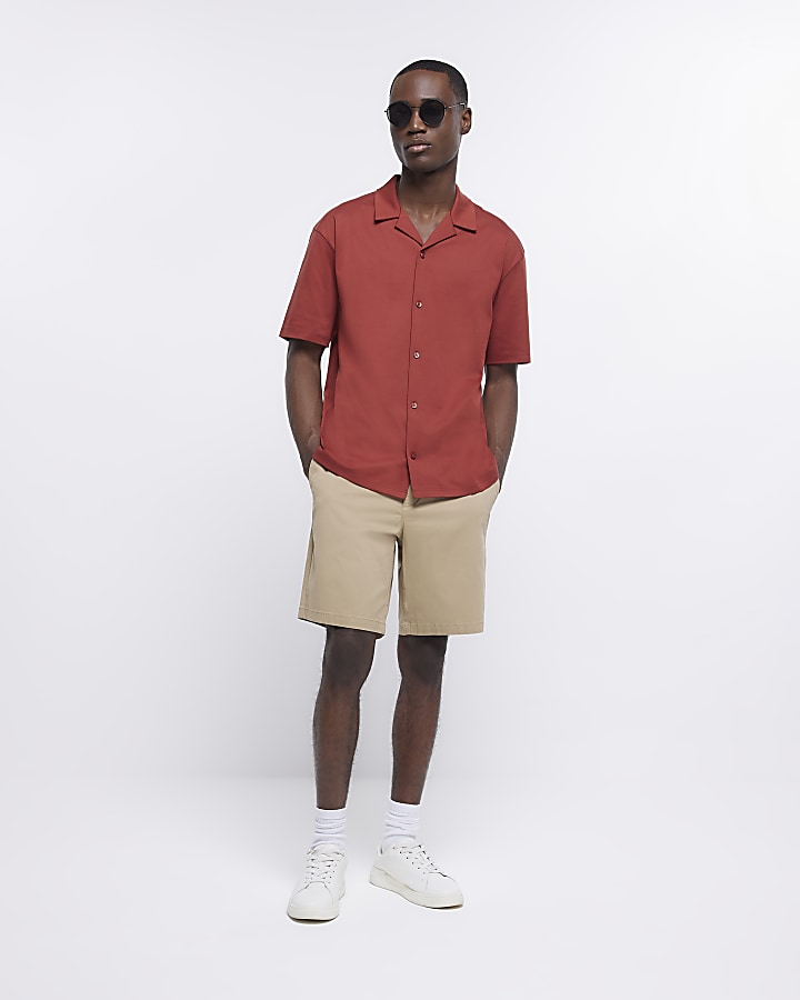 Beige slim fit chino shorts | River Island