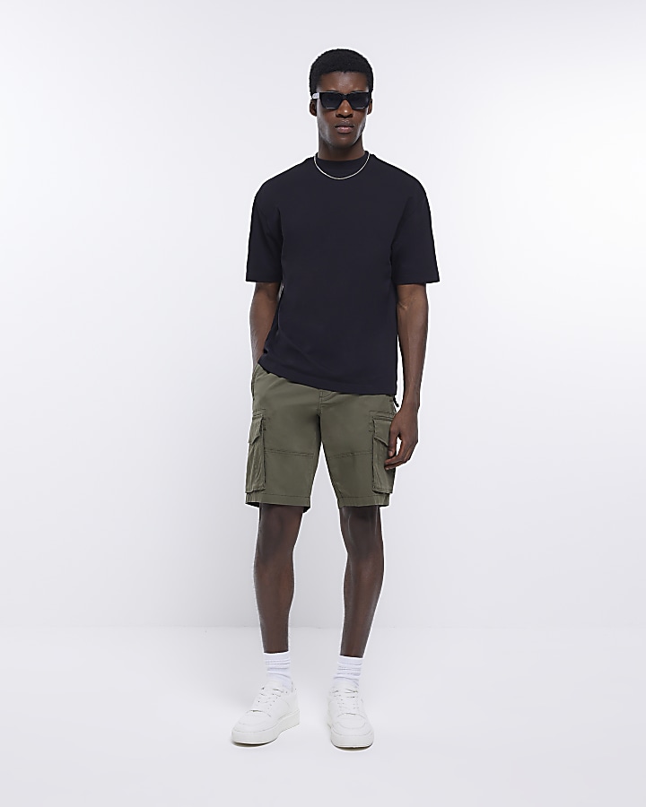 Khaki regular fit utility cargo shorts