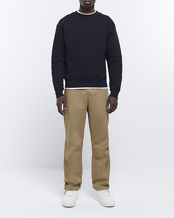 Brown regular fit belted cargo joggers