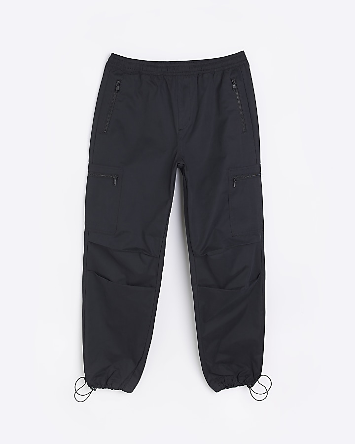 Black regular fit zip pocket cargo trousers