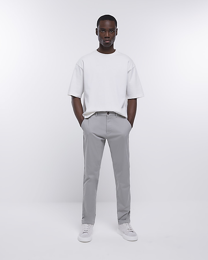 Grey slim fit casual chino trousers | River Island