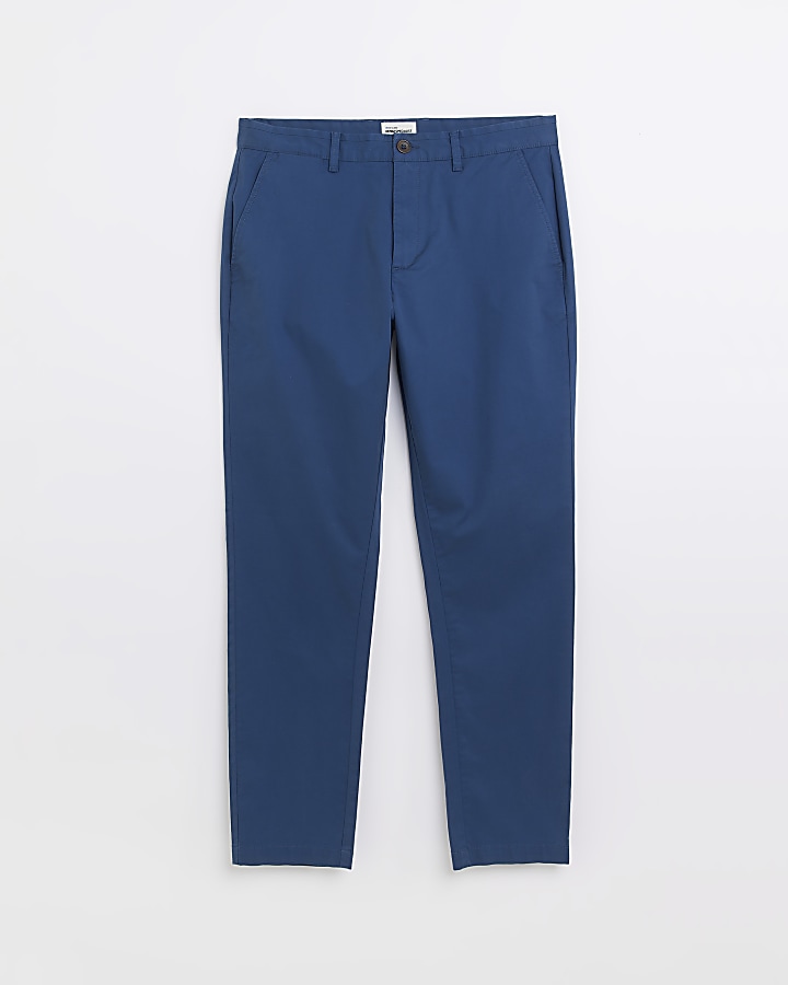 Blue slim fit casual chino trousers | River Island
