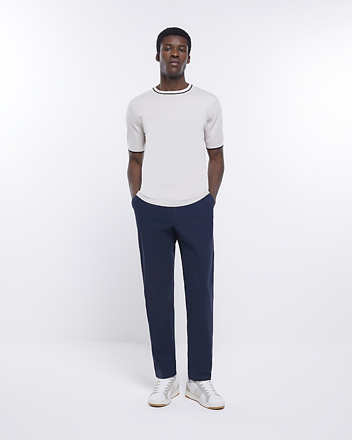 Navy slim fit casual chino trousers